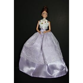 Lavender Strapless Barbie Ball Gown with White Lace Accents