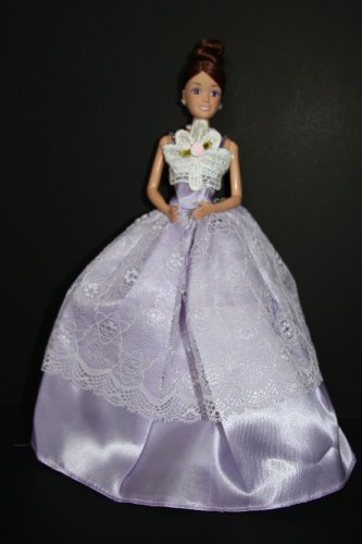 Lavender Strapless Ball Gown with White Lace Accents Made to Fit the Barbie Doll
