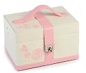 Jewellery Box "Butterfly/Flowers" Embroidered Pattern Cream/Pink