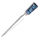 MotherofPearlBlackBirdMetalSteelKnifeOfficeSwordBladeHandEnvelopeLetterOpenerwithCraneandMoonDesign