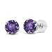 Gem Stone King 14K White Gold Purple Amethyst Stud Women's Earrings 0.48 Cttw Round Cut Gemstone Birthstone 4MM