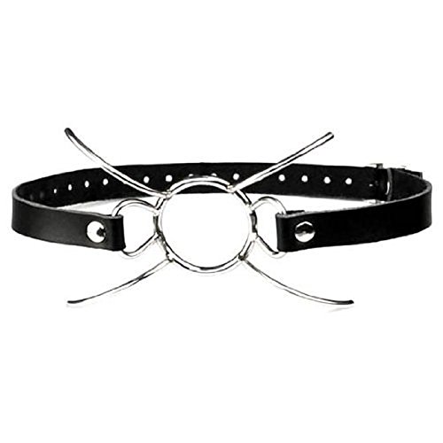 Crazycity New Arrival Stainless Steel Fetish Spider X Style Open Mouth Gag with O-Ring Adjustable Leather Designed Great for Love Game for Men and Women