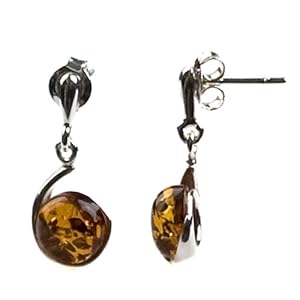 Sterling Silver Honey Amber Round Earrings