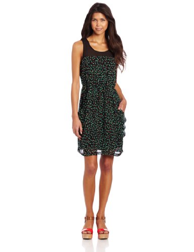 Kensie Women's Sketched Spots Dress, Black Combo, Large