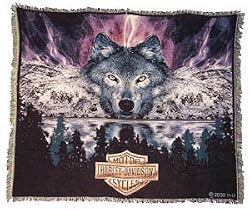 Harley Davidson Motorcycles Wolf Mountain Throw Blanket Rug Afghan New Gift