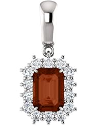 18K White Gold 7.00x5.00mm Emerald Cut Mozambique Garnet and Diamond Pendant -- LIFETIME WARRANTY
