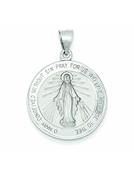 14K White Gold Polished and Satin Miraculous Medal Pendant
