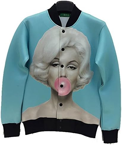 Harajuku Jacket 3D Print Marilyn Monroe Blue Long Jacket Clothing Large