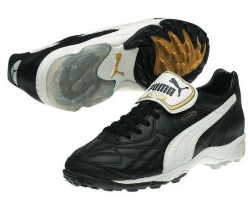 PUMA King Allround Astroturf Chaussures de Football, Noir/Blanc/Or, 40.5