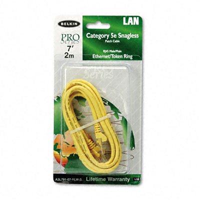 BELKIN COMPONENTS / BLKA3L79107YLWS / Cat5e 10/100 Base-T Patch Cable, Snagless, 7ft, Yellow / Sold as 1 EA