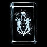 Produkt-Bild: 3D Laser Kristall Glasblock mit LED Beleuchtung - Motiv Sternzeichen Zwilling