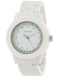 Sprout Womens ST/6504MPGN Green Swarovski Crystal Accented White Corn Resin Bracelet Watch