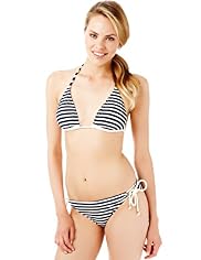 Halterneck Striped Triangle Bikini Top