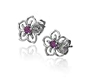 Sterling Silver Open Flower Earrings w/ Amethyst Accent