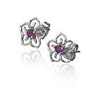 Sterling Silver Open Flower Earrings w/ Amethyst Accent