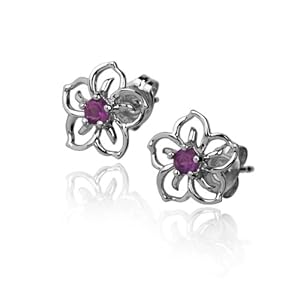 Sterling Silver Amethyst Open Flower Earrings