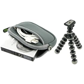 Neoprene Sleeve Case (Grey) and Premium Tripod for Fujifilm FinePix Z70 12 MP Digital Camera Silver
