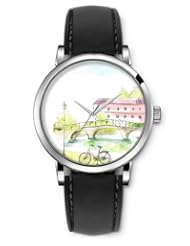 SPRAWL Aanalog Fashion Series Silver Ladies Watches of Genuine Black Leather Strap,Unique Wrist Watch for Women Girls Designed with Drawing city