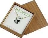Sterling Silver & Swarovski Crystal Cloisonne Enamel Panda Bear with Bamboo Pendant Necklace in Genuine Bamboo Gift Box