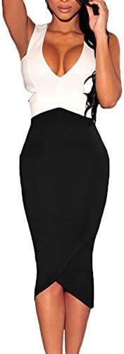 Liberty Queen Women's V Neck Sleeveless Bodycon Bandage Dress Size M White Black