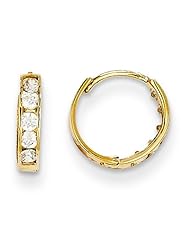 MadiK® Childrens 14k Yellow Gold Polished Channel Set CZ Hinged Hoop Earrings