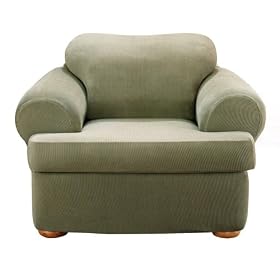 Sure Fit Stretch Stripe 2-pc. T-Cushion Chair Slipcover - Sage (T-Cushion Chair)