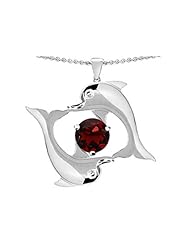 Original Star K (tm) Round 6mm Simulated Garnet Dolphin Pendant in .925 Sterling Silver