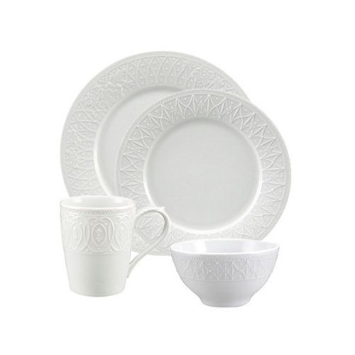 414%2BYwd5EPL Nikko Blanc Fleur Fine China White 16 Piece Dinnerware Set Service for 4