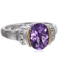 S&G Sterling Silver, 14k Yellow Gold, White Topaz, and Oval Amethyst Ring