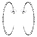 Silvertone Crystal Hoop Earrings- 60 mm.