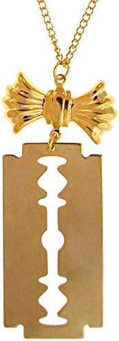 7/8 X 2 1/4" Razor Blade with Bow On 16" Chain, Gpe, USA!, in Gold Tone