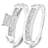 5/8 Carat T.W. Round, Princess Cut Diamond Ladies' Bridal Wedding Ring Set 14K White Gold - Two Rings: Ladies Engagement Ring and Ladies Wedding Band - Free Gift Box -