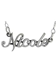 Sterling Silver NICOLE Name Necklace 3/8 inch, 17 inches long