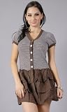 CYCLONE Striped Button Down Ruffle Dress