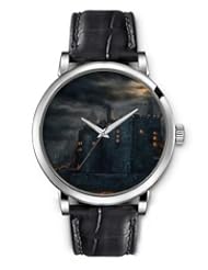 SPRAWL Aanalog Fashion Series Silver Ladies Watches of Genuine Black Leather Strap,Unique Wrist Watch for Women Girls Designed with Castle at dusk