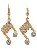 Gold Double 16th Note Dangle Earrings with Crystal accents Image