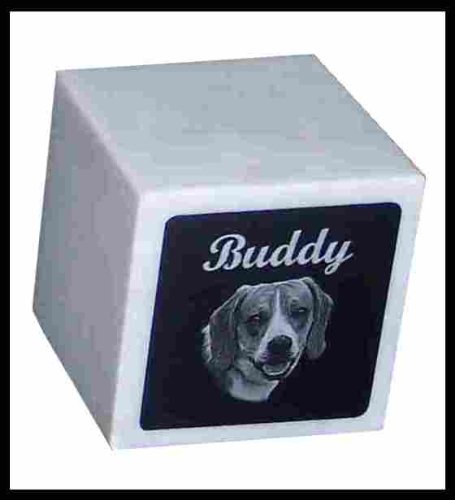Pet Cremation Cube Urn Custom Photo Marker Dog -- for Pets up to 55 Lbs.