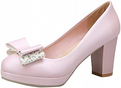 Umanak Enchantment Women's Bows Platform Wedding Bridal Sweet Elegance Party High Chunky Heel Dress Pumps Shoes Pink6.5 B(M) US Professional Design