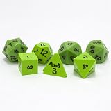 Precision Opaque 7 Piece Dice Set, Green with numbers, hand inked