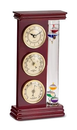 Galileo Weather Station with Galileo Thermometer, a precision quartz clock, barometer and hygrometer