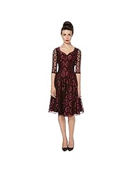 Flared-Skirt Elbow Length Sleeves Nylon/Polyester/Spandex Mesh Vintage  Dress