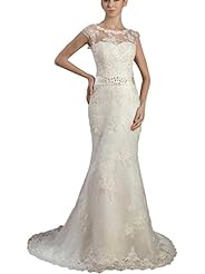 Sheath Beaded Lace Jeweled Cap Sleeves  Dress with a Court Train 