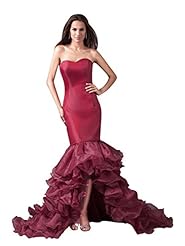 Strapless Organza Natural   Waistline Floor Length High-Low-Hem  Lace Mermaid Sweetheart Evening Dress  With Ruffles