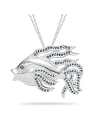 0.52 Cts Blue Diamond Fish Pendant in Silver