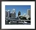Brisbane Skyline, Tug and Barge on River Framed Art Poster Print, 22x18