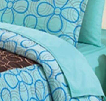 Luxury 100% Cotton Daisy Dream Coffee & Blue 3PC Bedspread+ 4PC Blue Sheet Set King Size with Everything Bed in a Bag