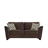Handy Living GEN1-S10-AAV87 Geneva Transitional Flared Arm Velvet Microfiber Sofa, Chocolate with 2 Decorative Orbit Brown And Blue Throw Pillows
