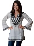 White Tunic style swim cover up with Black Antique Embroidered Boho