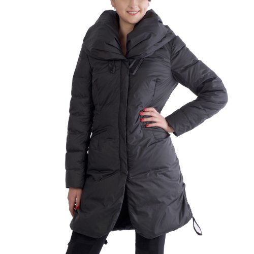 woman long coat:Jessie G. Women's Hooded Shawl Collar Down Coat in Black or Chocolate Images