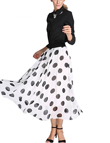 Jollychic Women's Black Dot Chiffon Maxi Full-length Skirt Big Hem Beach Dresses (top not included)